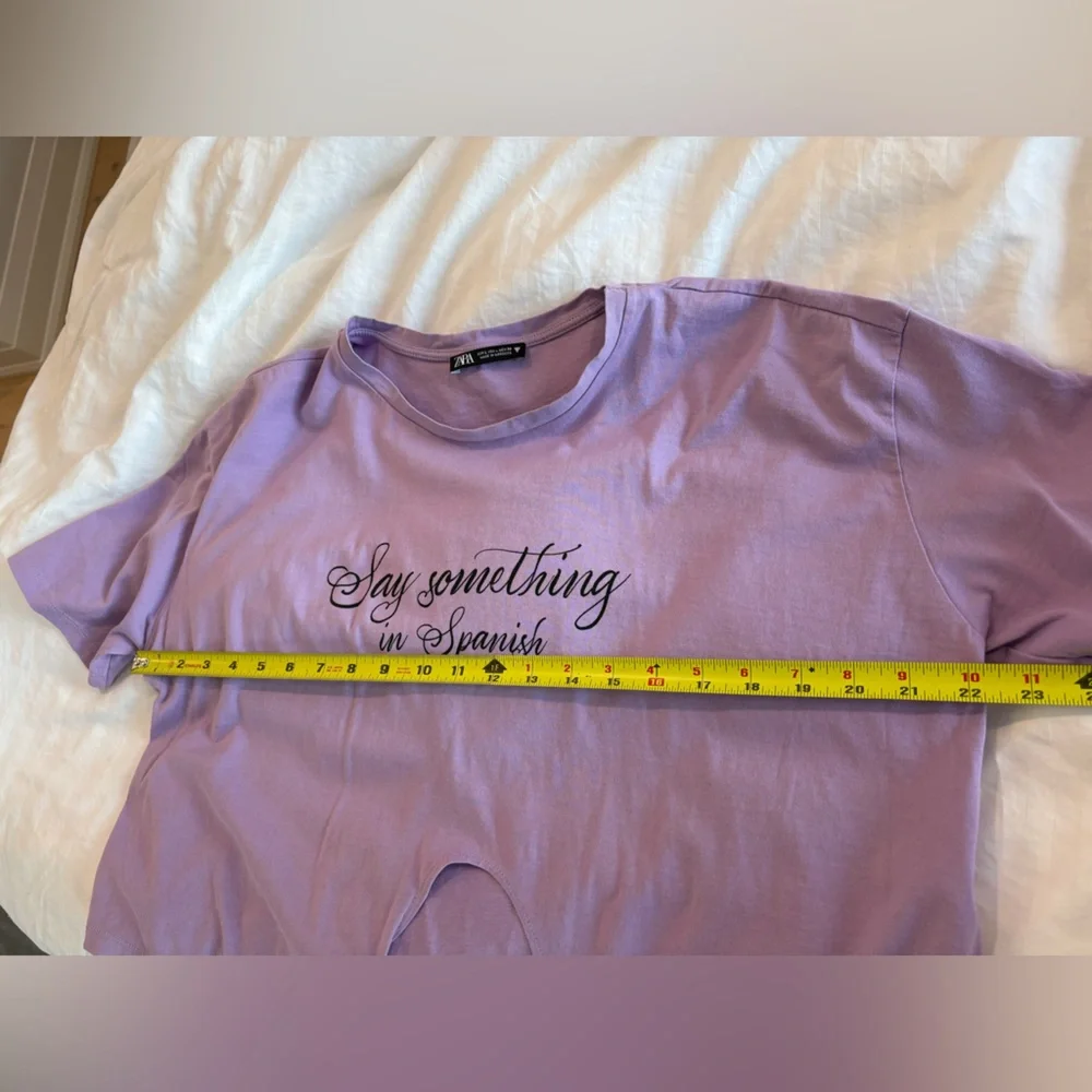 Zara Lavender Graphic Tee with tie at front short sleeve size L 100% cotton - Picture 4 of 4